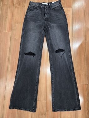Kancan High-Rise Black Distressed Wide-Leg Jeans